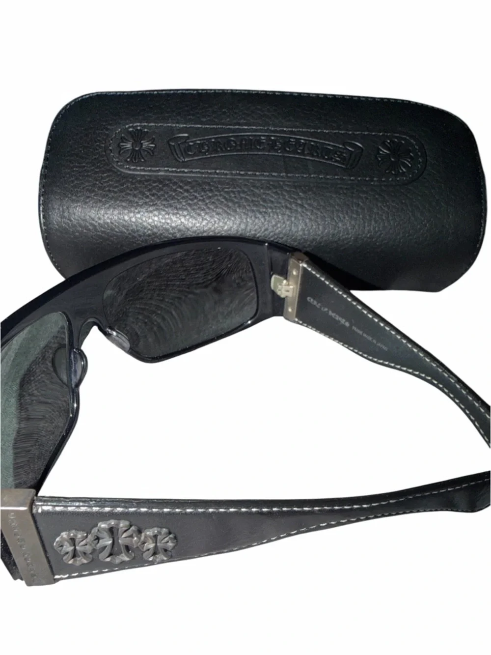 Chrome Hearts Black Hard James Sunglasses RARE Black Leather Triple Cross